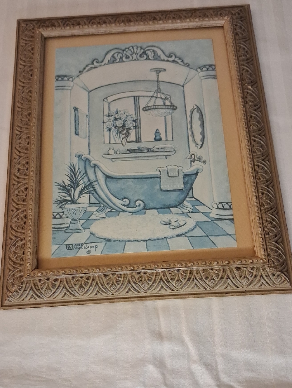 Target Blue and Gold Framed Bathroom Art